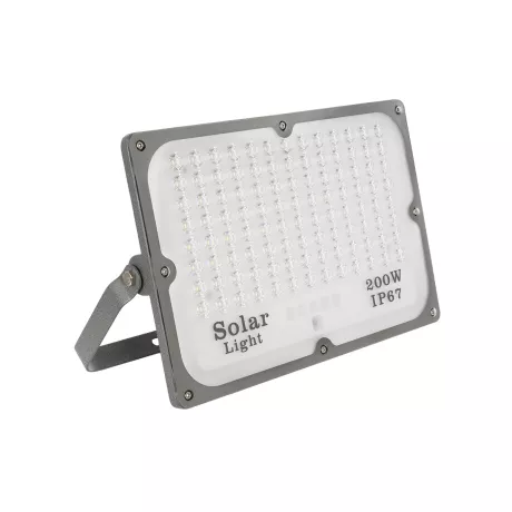GLOBOSTAR® LUMOVOX  Προβολέας LED 200W 10000lm 120° DC 5V με Φωτοβολταϊκό Panel 5V 12W & Επαναφορτιζόμενη Μπαταρία Li-ion 3.2V 10000mAh Αδιάβροχο IP67 Ψυχρό Λευκό 6000K - 180 x SMD2835 Sanan Chip - Γκρι Ανθρακί - Μ29.5 x Π5.5 x Υ19cm
