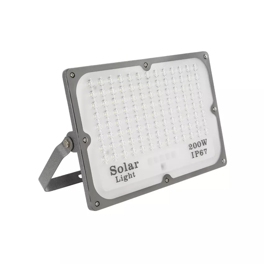 GLOBOSTAR® LUMOVOX  Προβολέας LED 200W 10000lm 120° DC 5V με Φωτοβολταϊκό Panel 5V 12W & Επαναφορτιζόμενη Μπαταρία Li-ion 3.2V 10000mAh Αδιάβροχο IP67 Ψυχρό Λευκό 6000K - 180 x SMD2835 Sanan Chip - Γκρι Ανθρακί - Μ29.5 x Π5.5 x Υ19cm
