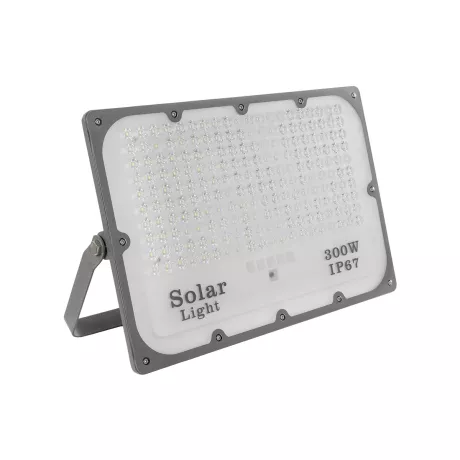 GLOBOSTAR® LUMOVOX  Προβολέας LED 300W 15000lm 120° DC 5V με Φωτοβολταϊκό Panel 5V 20W & Επαναφορτιζόμενη Μπαταρία Li-ion 3.2V 15000mAh Αδιάβροχο IP67 Ψυχρό Λευκό 6000K - 360 x SMD2835 Sanan Chip - Γκρι Ανθρακί - Μ37 x Π7.5 x Υ27cm