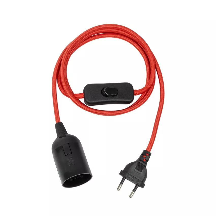 GLOBOSTAR® WHIP  Μοντέρνο DIY Φωτιστικό με Υφασμάτινο Καλώδιο, Ντουί 1 x E27, Διακόπτη On/Off & Πρίζα AC 220-240V IP20 - Κόκκινο & Μαύρο - Μ140 x Π4 x Υ4cm