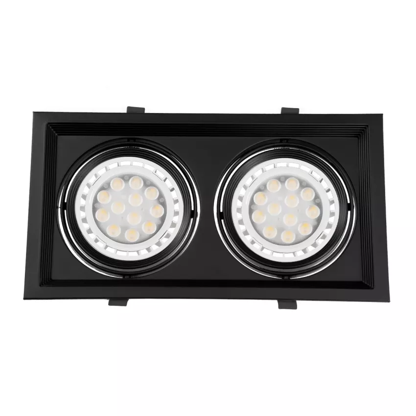 GLOBOSTAR® VITA  Χωνευτή Κινούμενη Βάση για 2 x Σποτ AR111 με Ντουί GU10/GU5.3 IP20 - Μαύρο Ματ - Μ33.5 x Π18 x Υ5.5cm / Q32.5 x 17cm