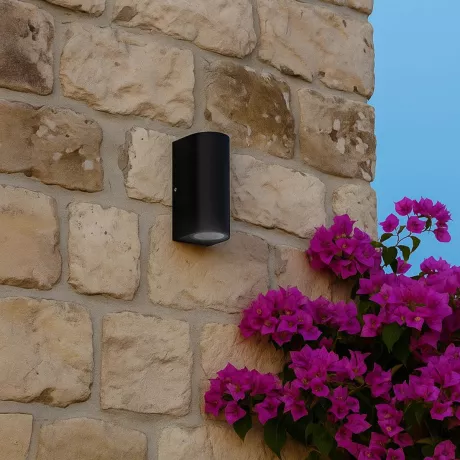 kelvo® MURANO  Φωτιστικό Τοίχου / Απλίκα για 2 Λάμπες MR16 με Ντουί GU10 AC 220-240V Αδιάβροχο IP65 - Μαύρο Ματ - Μ8 x Π8 x Υ15cm