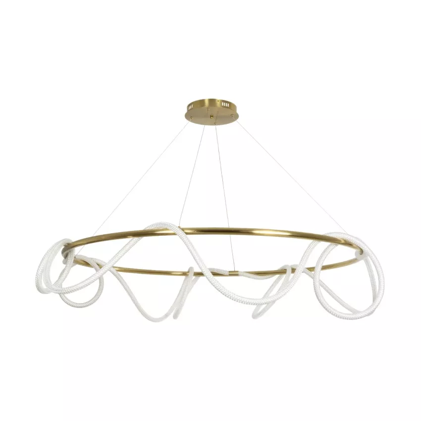 kelvo® GLOW  Κρεμαστό Φωτιστικό Οροφής LED 100W 10000lm 360° AC 220-240V IP20 Ρυθμιζόμενο Λευκό CCT με Χειριστήριο από 2700K έως 6000K Dimmable - Lumileds SMD Chip - Χρυσό Πλατίνα - Μ150 x Π150 x Υ100cm