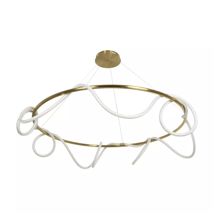 kelvo® GLOW  Κρεμαστό Φωτιστικό Οροφής LED 100W 10000lm 360° AC 220-240V IP20 Ρυθμιζόμενο Λευκό CCT με Χειριστήριο από 2700K έως 6000K Dimmable - Lumileds SMD Chip - Χρυσό Πλατίνα - Μ150 x Π150 x Υ100cm