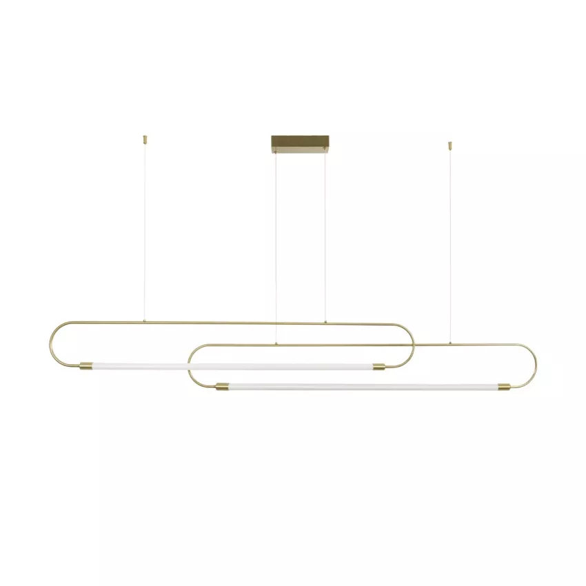 kelvo® GLOW  Κρεμαστό Φωτιστικό Οροφής LED 28W 2800lm 360° AC 220-240V IP20 Ρυθμιζόμενο Λευκό CCT με Χειριστήριο από 2700K έως 6000K Dimmable - Lumileds SMD Chip - Χρυσό Πλατίνα - Μ167 x Π7 x Υ24cm