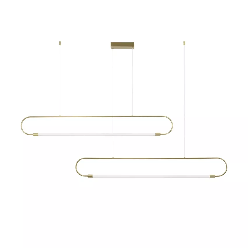 kelvo® GLOW  Κρεμαστό Φωτιστικό Οροφής LED 28W 2800lm 360° AC 220-240V IP20 Ρυθμιζόμενο Λευκό CCT με Χειριστήριο από 2700K έως 6000K Dimmable - Lumileds SMD Chip - Χρυσό Πλατίνα - Μ167 x Π7 x Υ24cm
