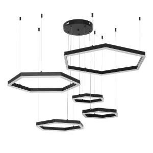 kelvo® LEXAGON  Κρεμαστό Φωτιστικό Οροφής LED 120W 12000lm 200° AC 220-240V IP20 Ρυθμιζόμενο Λευκό CCT με Χειριστήριο από 2700K έως 6000K Dimmable - Lumileds SMD Chip - Μαύρο Ματ - Μ110 x Π90 x Υ110cm