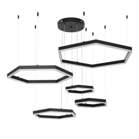 kelvo® LEXAGON  Κρεμαστό Φωτιστικό Οροφής LED 120W 12000lm 200° AC 220-240V IP20 Ρυθμιζόμενο Λευκό CCT με Χειριστήριο από 2700K έως 6000K Dimmable - Lumileds SMD Chip - Μαύρο Ματ - Μ110 x Π90 x Υ110cm