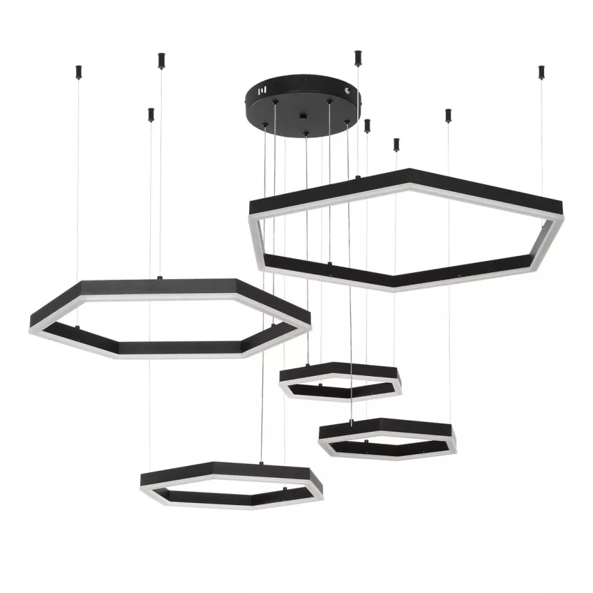 kelvo® LEXAGON  Κρεμαστό Φωτιστικό Οροφής LED 120W 12000lm 200° AC 220-240V IP20 Ρυθμιζόμενο Λευκό CCT με Χειριστήριο από 2700K έως 6000K Dimmable - Lumileds SMD Chip - Μαύρο Ματ - Μ110 x Π90 x Υ110cm