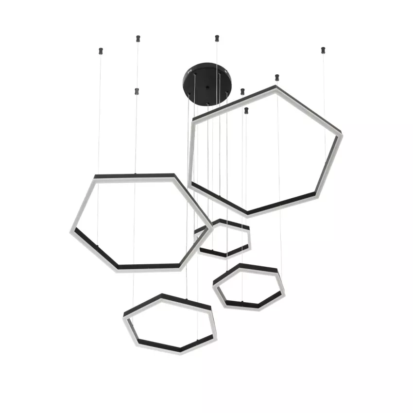 kelvo® LEXAGON  Κρεμαστό Φωτιστικό Οροφής LED 120W 12000lm 200° AC 220-240V IP20 Ρυθμιζόμενο Λευκό CCT με Χειριστήριο από 2700K έως 6000K Dimmable - Lumileds SMD Chip - Μαύρο Ματ - Μ110 x Π90 x Υ110cm