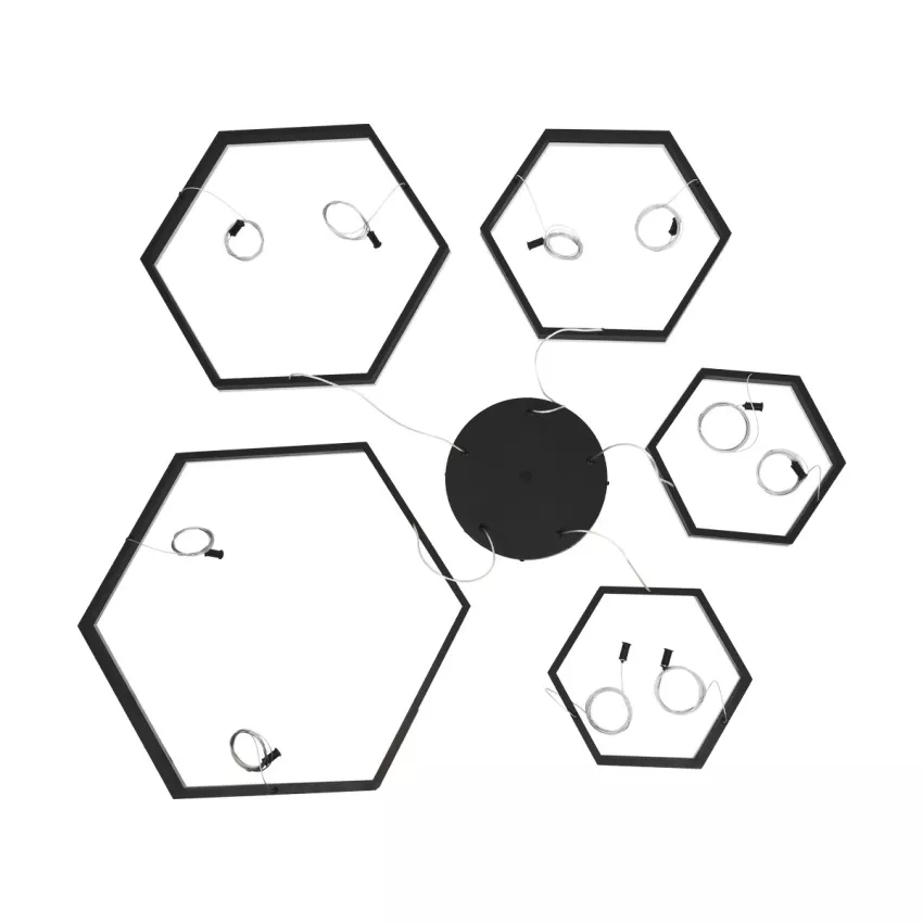 kelvo® LEXAGON  Κρεμαστό Φωτιστικό Οροφής LED 120W 12000lm 200° AC 220-240V IP20 Ρυθμιζόμενο Λευκό CCT με Χειριστήριο από 2700K έως 6000K Dimmable - Lumileds SMD Chip - Μαύρο Ματ - Μ110 x Π90 x Υ110cm