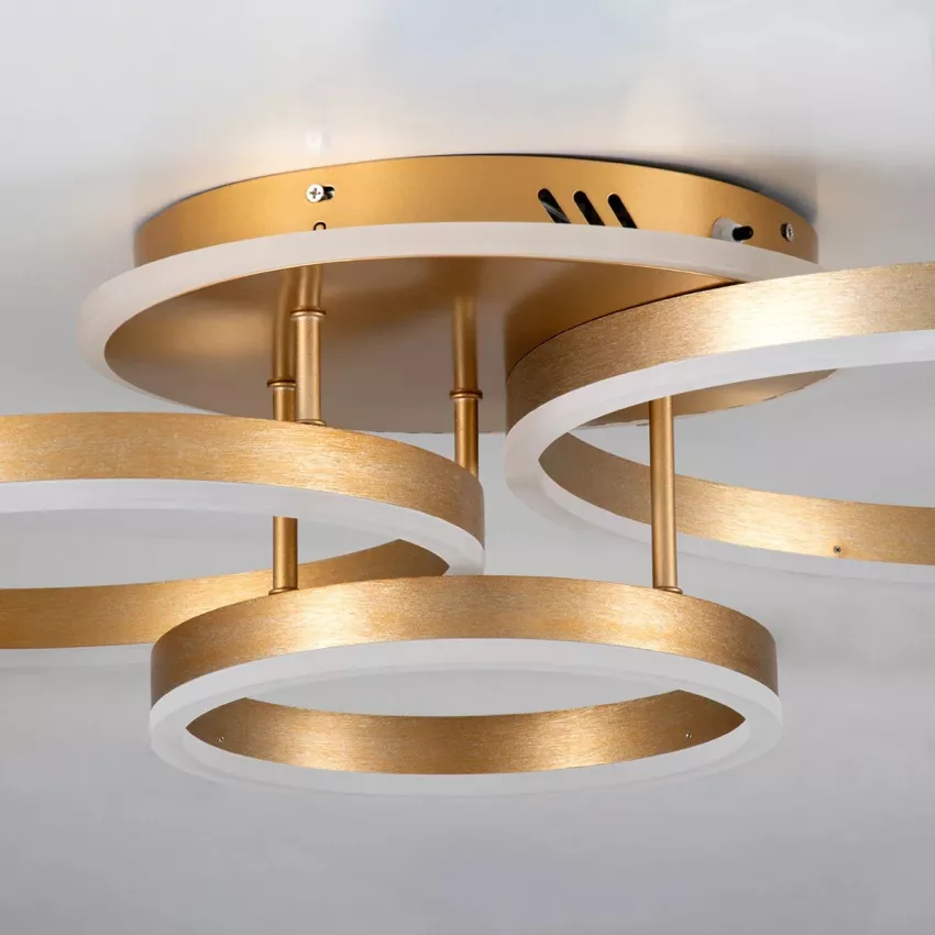 kelvo® VENOM  Φωτιστικό Οροφής LED 100W 10000lm 360° AC 220-240V IP20 Ρυθμιζόμενο Λευκό CCT με Χειριστήριο από 2700K έως 6000K Dimmable - Lumileds SMD Chip - Χρυσό Πλατίνα - Μ70 x Π40 x Υ16cm