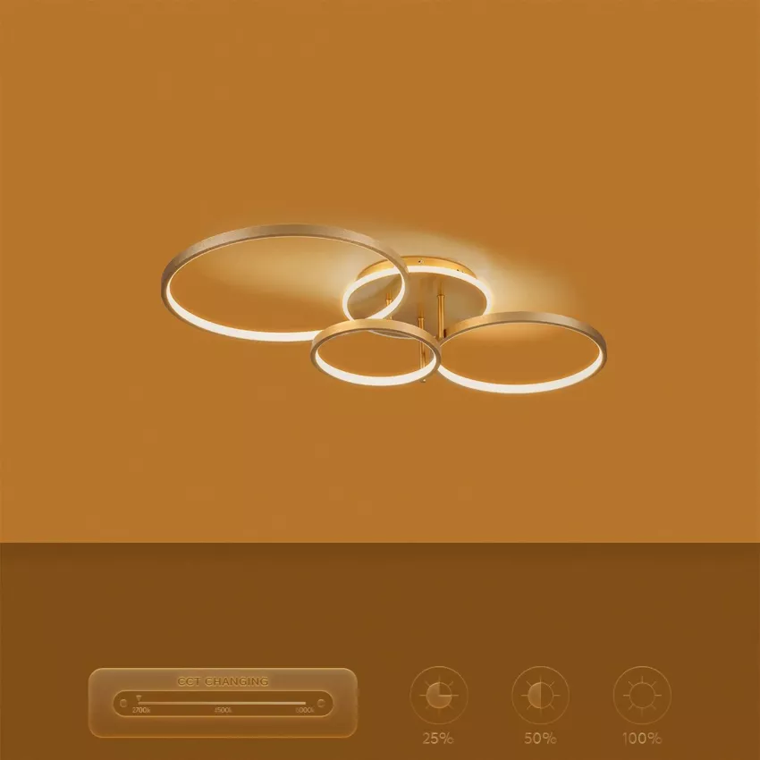 kelvo® NEMESIS  Φωτιστικό Οροφής LED 98W 9800lm 360° AC 220-240V IP20 Ρυθμιζόμενο Λευκό CCT με Χειριστήριο από 2700K έως 6000K Dimmable - Lumileds SMD Chip - Χρυσό Πλατίνα - Μ89 x Π60 x Υ19cm