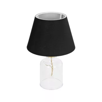 TRANS  Μοντέρνο Eπιτραπέζιο Φωτιστικό Μονόφωτο 1 x E27 IP20 Διάφανο Πλαστικό με Μαύρο Ύφασμα - Μ22 x Π22 x Υ14cm