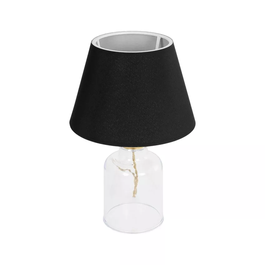 TRANS  Μοντέρνο Eπιτραπέζιο Φωτιστικό Μονόφωτο 1 x E27 IP20 Διάφανο Πλαστικό με Μαύρο Ύφασμα - Μ22 x Π22 x Υ14cm