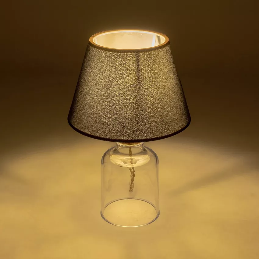 TRANS  Μοντέρνο Eπιτραπέζιο Φωτιστικό Μονόφωτο 1 x E27 IP20 Διάφανο Πλαστικό με Μαύρο Ύφασμα - Μ22 x Π22 x Υ14cm