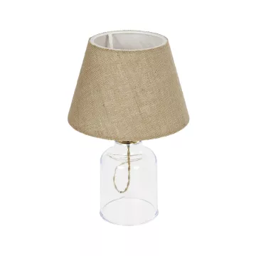 TRANS  Μοντέρνο Eπιτραπέζιο Φωτιστικό Μονόφωτο 1 x E27 IP20 Διάφανο Πλαστικό με Μπεζ Ύφασμα - Μ22 x Π22 x Υ14cm