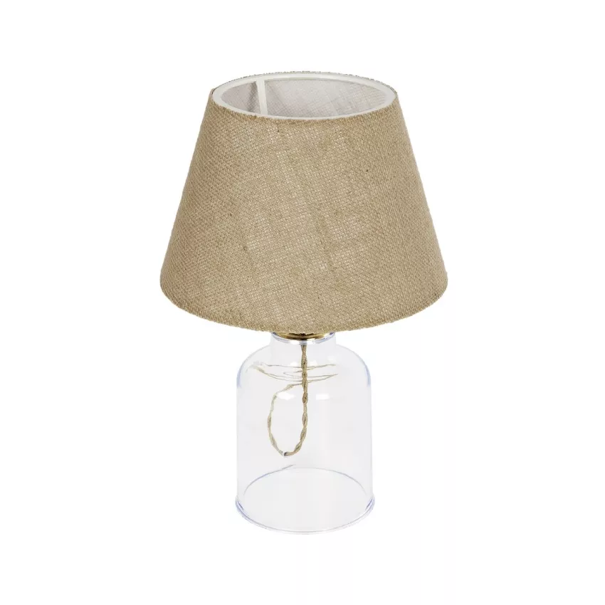 TRANS  Μοντέρνο Eπιτραπέζιο Φωτιστικό Μονόφωτο 1 x E27 IP20 Διάφανο Πλαστικό με Μπεζ Ύφασμα - Μ22 x Π22 x Υ14cm