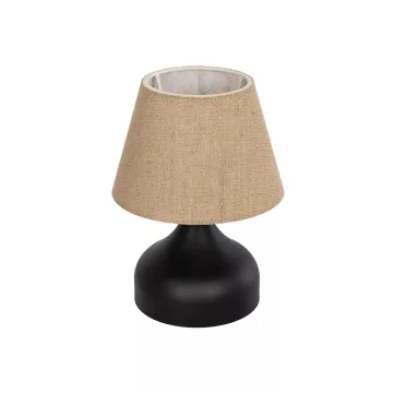 PYRAMID  Μοντέρνο Eπιτραπέζιο Φωτιστικό Μονόφωτο 1 x E27 IP20 Μαύρο Μέταλλο με Μπεζ Ύφασμα - Μ22 x Π22 x Υ30cm