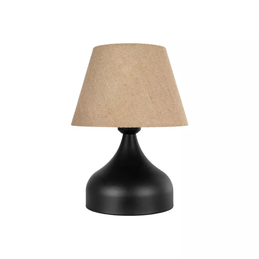 PYRAMID  Μοντέρνο Eπιτραπέζιο Φωτιστικό Μονόφωτο 1 x E27 IP20 Μαύρο Μέταλλο με Μπεζ Ύφασμα - Μ22 x Π22 x Υ30cm