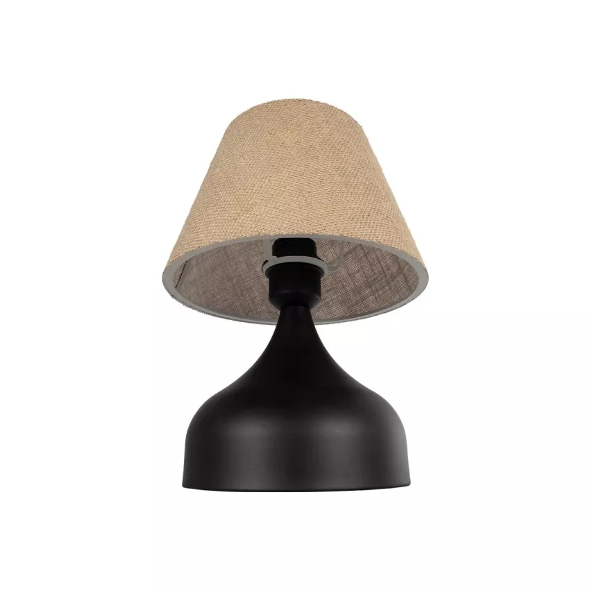 PYRAMID  Μοντέρνο Eπιτραπέζιο Φωτιστικό Μονόφωτο 1 x E27 IP20 Μαύρο Μέταλλο με Μπεζ Ύφασμα - Μ22 x Π22 x Υ30cm