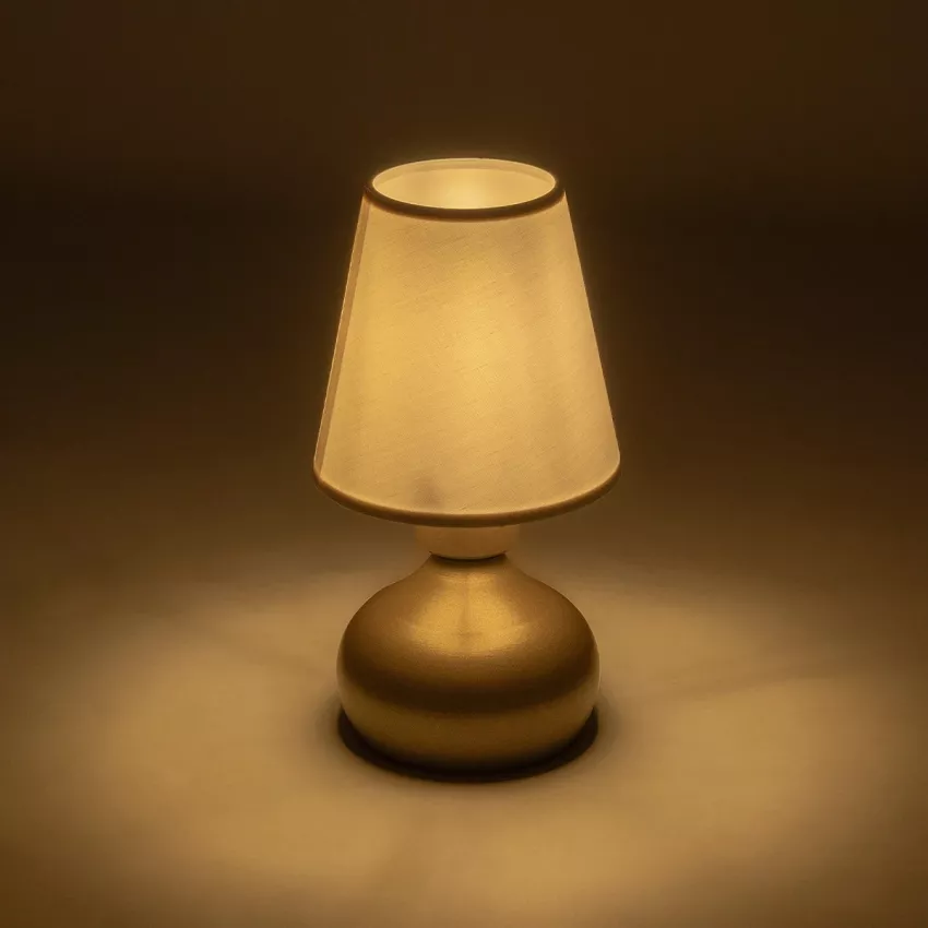 SWEET  Μοντέρνο Eπιτραπέζιο Φωτιστικό Μονόφωτο 1 x E27 IP20 Χρυσό Μέταλλο με Μπεζ Ύφασμα - Μ13 x Π13 x Υ25cm