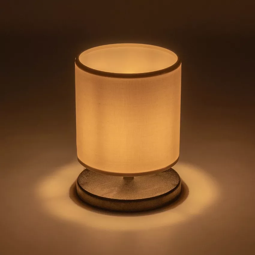 MINNIE  Μοντέρνο Eπιτραπέζιο Φωτιστικό Μονόφωτο 1 x E27 IP20 Μαύρο Ξύλο με Μπεζ Ύφασμα - Μ15 x Π15 x Υ22cm