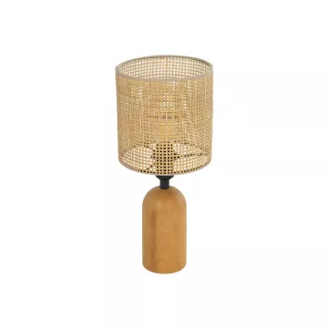 HARD  Boho Eπιτραπέζιο Φωτιστικό Πορτατίφ Μονόφωτο 1 x E27 IP20 Καφέ Ξύλο με Μπεζ Ρατάν - Μ15 x Π15 x Υ35cm