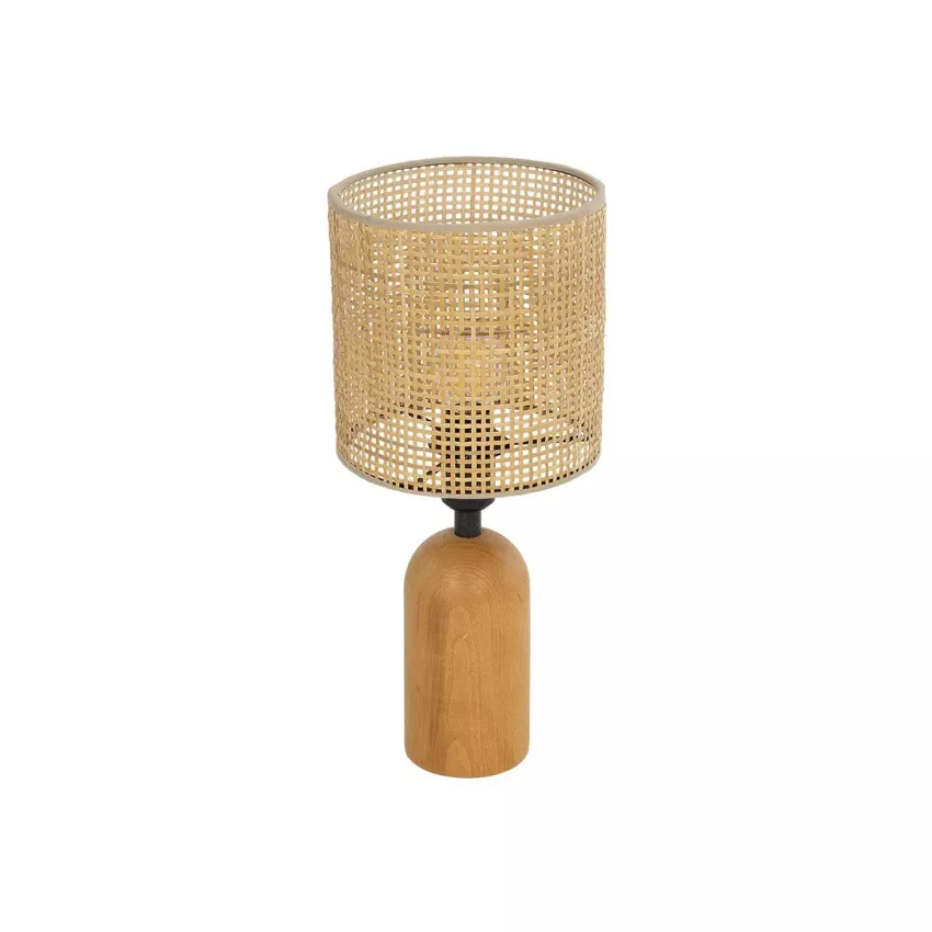 HARD  Boho Eπιτραπέζιο Φωτιστικό Πορτατίφ Μονόφωτο 1 x E27 IP20 Καφέ Ξύλο με Μπεζ Ρατάν - Μ15 x Π15 x Υ35cm