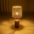 HARD  Boho Eπιτραπέζιο Φωτιστικό Πορτατίφ Μονόφωτο 1 x E27 IP20 Καφέ Ξύλο με Μπεζ Ρατάν - Μ15 x Π15 x Υ35cm