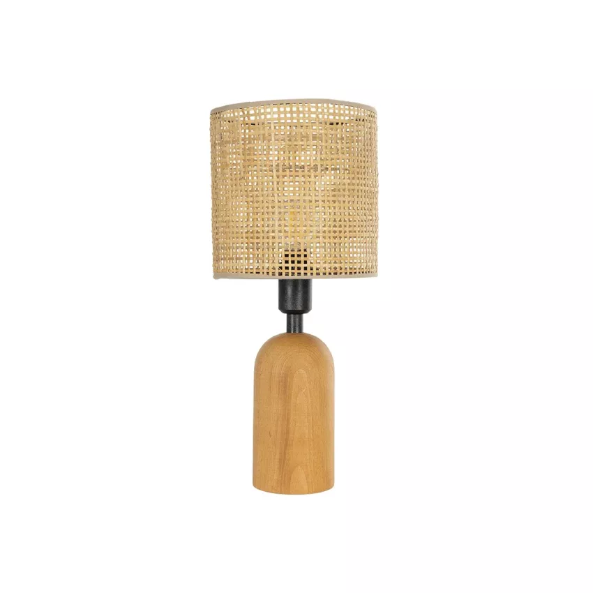 HARD  Boho Eπιτραπέζιο Φωτιστικό Πορτατίφ Μονόφωτο 1 x E27 IP20 Καφέ Ξύλο με Μπεζ Ρατάν - Μ15 x Π15 x Υ35cm