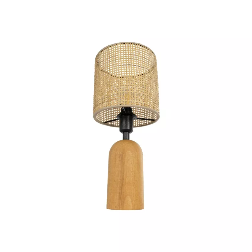 HARD  Boho Eπιτραπέζιο Φωτιστικό Πορτατίφ Μονόφωτο 1 x E27 IP20 Καφέ Ξύλο με Μπεζ Ρατάν - Μ15 x Π15 x Υ35cm