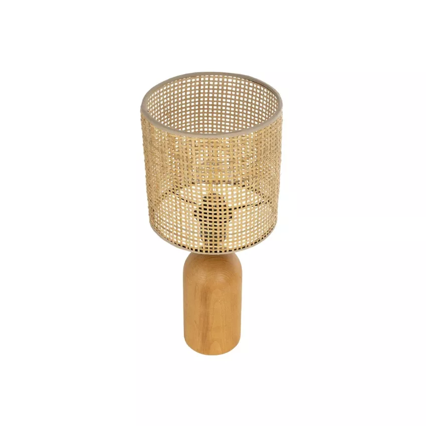 HARD  Boho Eπιτραπέζιο Φωτιστικό Πορτατίφ Μονόφωτο 1 x E27 IP20 Καφέ Ξύλο με Μπεζ Ρατάν - Μ15 x Π15 x Υ35cm