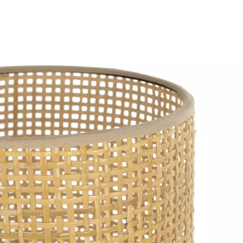 HARD  Boho Eπιτραπέζιο Φωτιστικό Πορτατίφ Μονόφωτο 1 x E27 IP20 Καφέ Ξύλο με Μπεζ Ρατάν - Μ15 x Π15 x Υ35cm