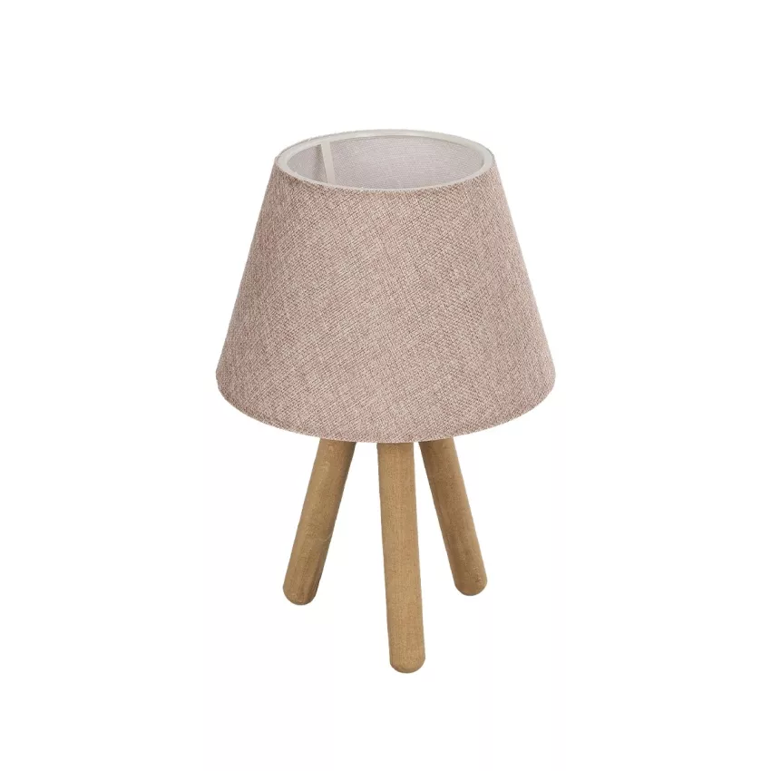 CAP  Μοντέρνο Eπιτραπέζιο Φωτιστικό Μονόφωτο 1 x E27 IP20 Καρυδί Ξύλο με Ροζ Ύφασμα - Μ22 x Π22 x Υ33cm