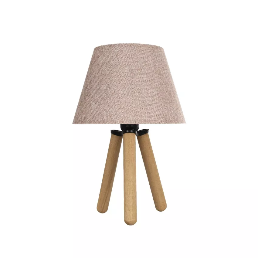 CAP  Μοντέρνο Eπιτραπέζιο Φωτιστικό Μονόφωτο 1 x E27 IP20 Καρυδί Ξύλο με Ροζ Ύφασμα - Μ22 x Π22 x Υ33cm