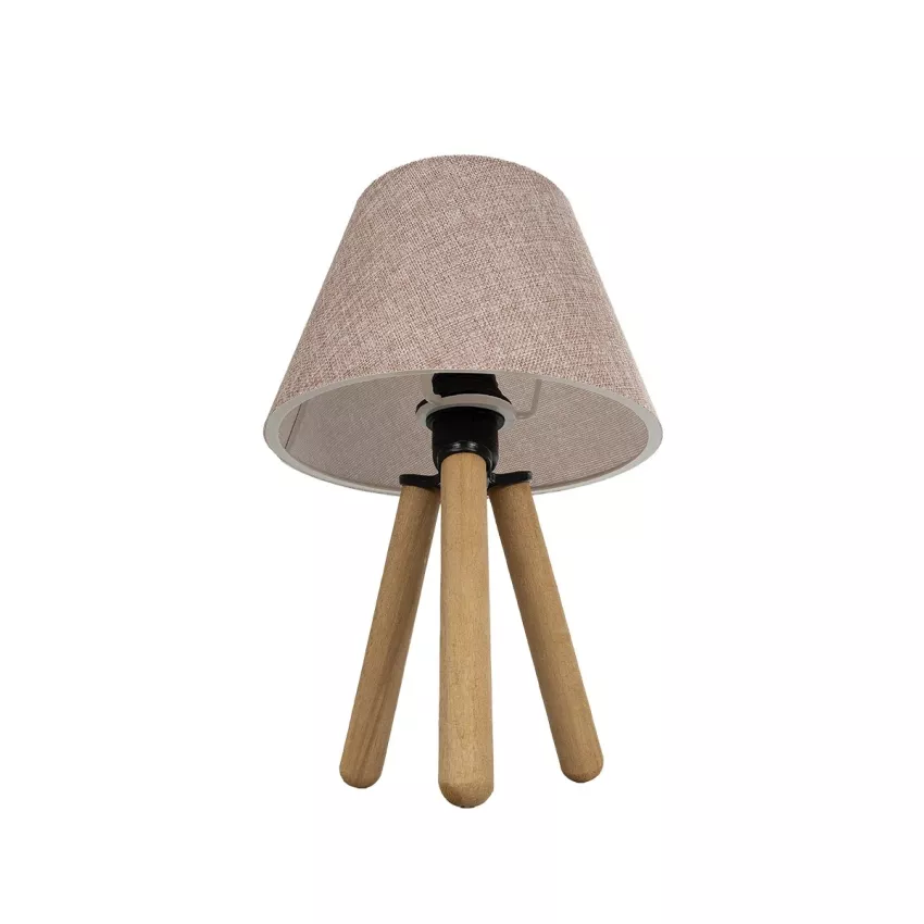 CAP  Μοντέρνο Eπιτραπέζιο Φωτιστικό Μονόφωτο 1 x E27 IP20 Καρυδί Ξύλο με Ροζ Ύφασμα - Μ22 x Π22 x Υ33cm