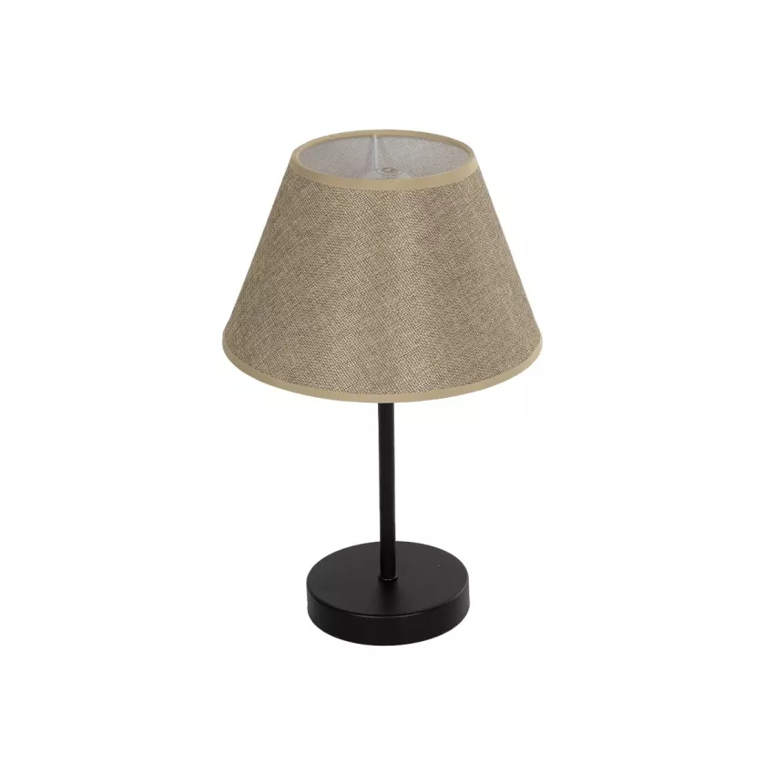 LARA  Μοντέρνο Eπιτραπέζιο Φωτιστικό Πορτατίφ Μονόφωτο 1 x E27 IP20 Μαύρο Αλουμίνιο με Μπεζ Ύφασμα - Μ22 x Π22 x Υ36cm