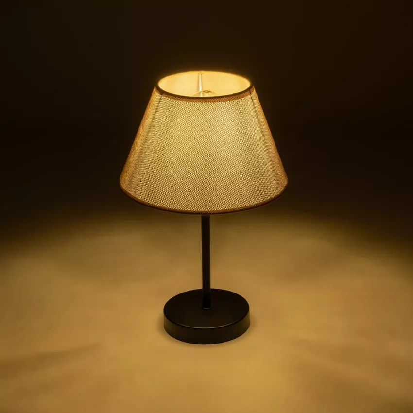 LARA  Μοντέρνο Eπιτραπέζιο Φωτιστικό Πορτατίφ Μονόφωτο 1 x E27 IP20 Μαύρο Αλουμίνιο με Μπεζ Ύφασμα - Μ22 x Π22 x Υ36cm