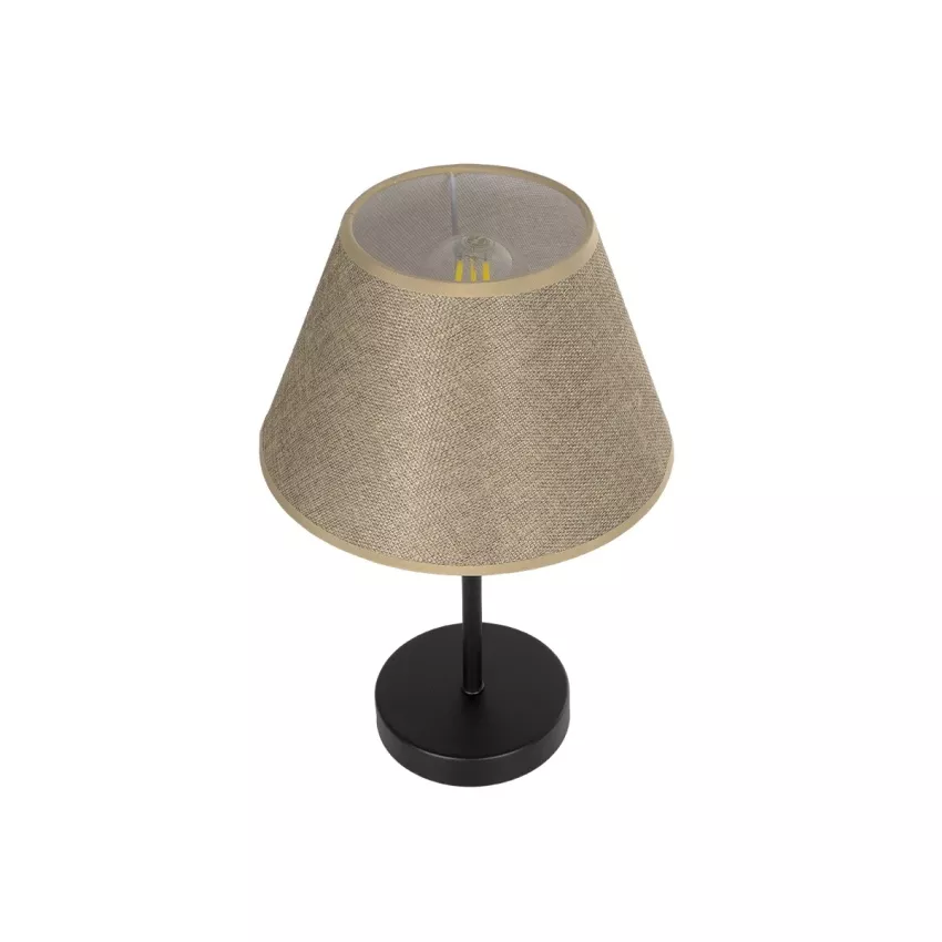 LARA  Μοντέρνο Eπιτραπέζιο Φωτιστικό Πορτατίφ Μονόφωτο 1 x E27 IP20 Μαύρο Αλουμίνιο με Μπεζ Ύφασμα - Μ22 x Π22 x Υ36cm