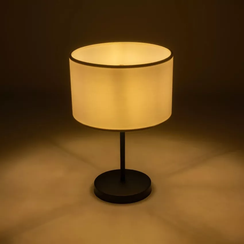 LARA  Μοντέρνο Eπιτραπέζιο Φωτιστικό Πορτατίφ Μονόφωτο 1 x E27 IP20 Μαύρο Μέταλλο με Μπεζ Ύφασμα - Μ24 x Π24 x Υ35cm