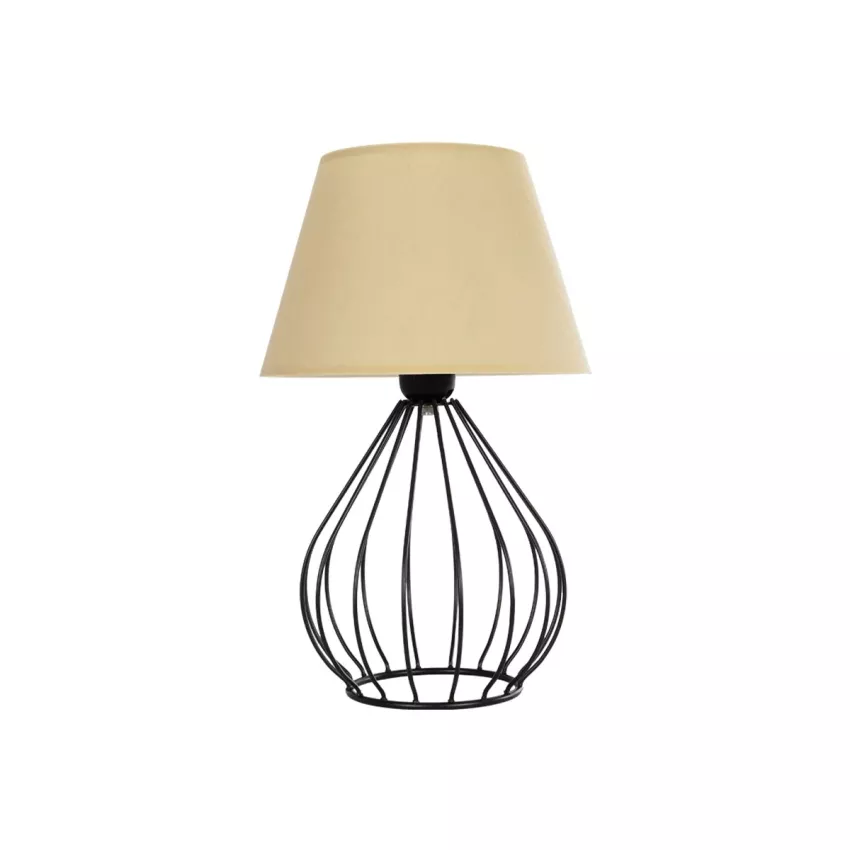 CLASS  Μοντέρνο Eπιτραπέζιο Φωτιστικό Μονόφωτο 1 x E27 IP20 Μαύρο Μέταλλο με Μπεζ Ύφασμα - Μ22 x Π22 x Υ36cm