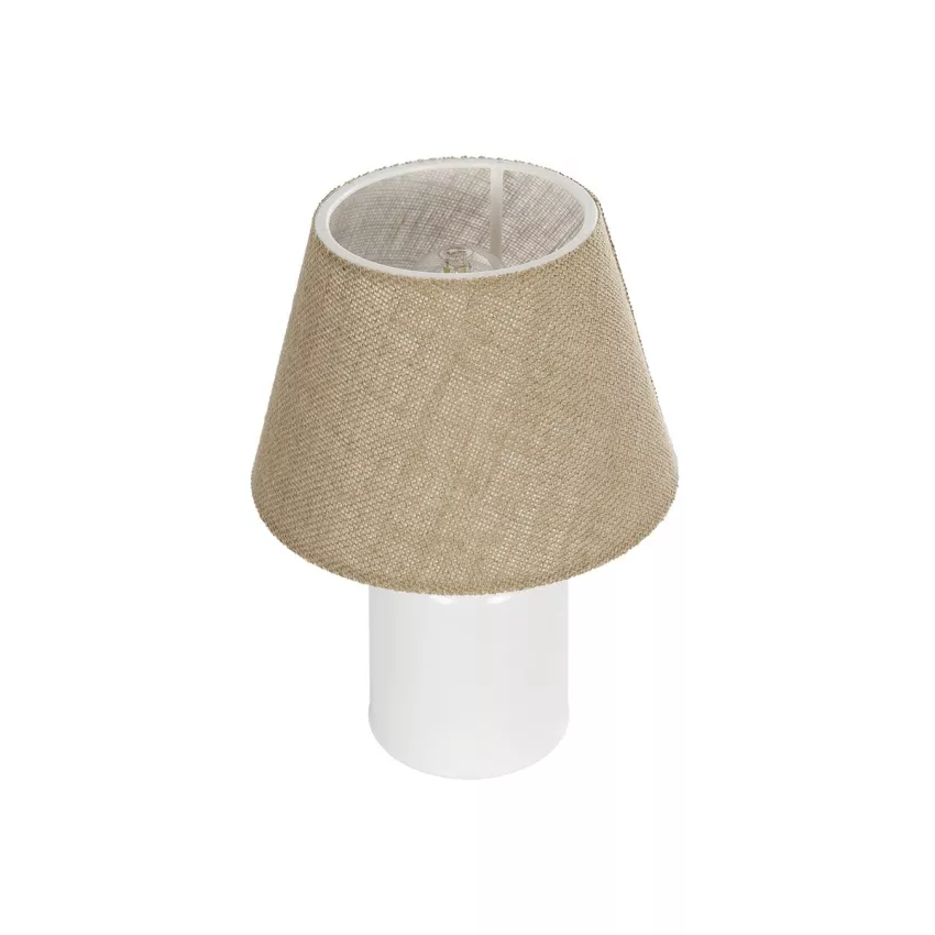 CIA  Μοντέρνο Eπιτραπέζιο Φωτιστικό Μονόφωτο 1 x E27 IP20 Λευκό Πλαστικό με Μπεζ Ύφασμα - Μ24 x Π24 x Υ31cm
