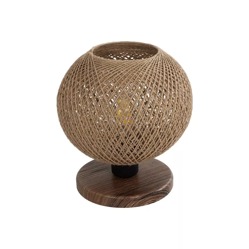 BOWL  Μοντέρνο Eπιτραπέζιο Φωτιστικό Πορτατίφ Μονόφωτο 1 x E27 IP20 Καφέ Ξύλο με Μπεζ Σνοινί - Μ19 x Π19 x Υ22cm