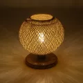BOWL  Μοντέρνο Eπιτραπέζιο Φωτιστικό Πορτατίφ Μονόφωτο 1 x E27 IP20 Καφέ Ξύλο με Μπεζ Σνοινί - Μ19 x Π19 x Υ22cm