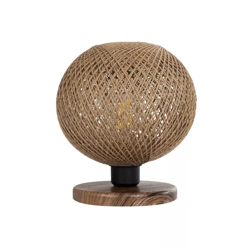 BOWL  Μοντέρνο Eπιτραπέζιο Φωτιστικό Πορτατίφ Μονόφωτο 1 x E27 IP20 Καφέ Ξύλο με Μπεζ Σνοινί - Μ19 x Π19 x Υ22cm