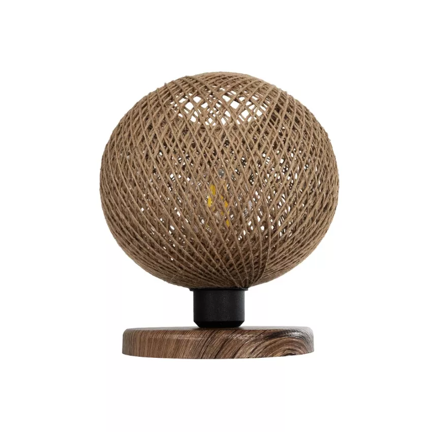 BOWL  Μοντέρνο Eπιτραπέζιο Φωτιστικό Πορτατίφ Μονόφωτο 1 x E27 IP20 Καφέ Ξύλο με Μπεζ Σνοινί - Μ19 x Π19 x Υ22cm