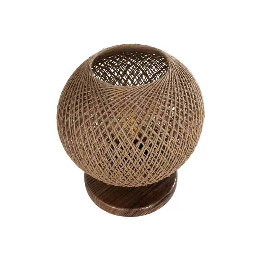 BOWL  Μοντέρνο Eπιτραπέζιο Φωτιστικό Πορτατίφ Μονόφωτο 1 x E27 IP20 Καφέ Ξύλο με Μπεζ Σνοινί - Μ19 x Π19 x Υ22cm