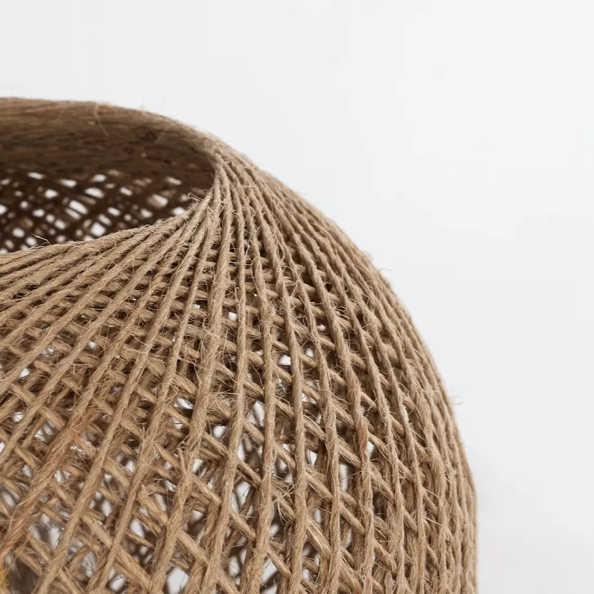 BOWL  Μοντέρνο Eπιτραπέζιο Φωτιστικό Πορτατίφ Μονόφωτο 1 x E27 IP20 Καφέ Ξύλο με Μπεζ Σνοινί - Μ19 x Π19 x Υ22cm