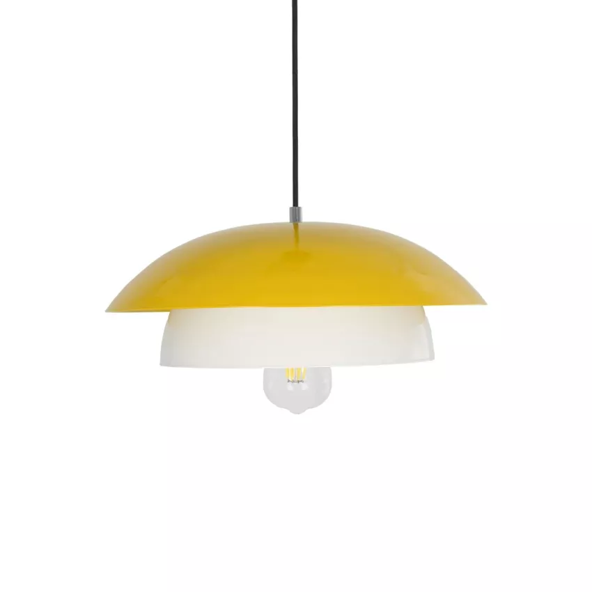 AURA  Μοντέρνο Κρεμαστό Φωτιστικό Καμπάνα Μονόφωτο 1 x E27 IP20 Κίτρινο & Λευκό Μέταλλο - Μ31 x Π31 x Υ27cm